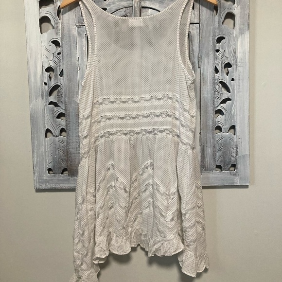 NWOT Free People Swingy Lace Inset Tunic White Polka Dot Ruffle Mini Dress - Picture 4 of 8